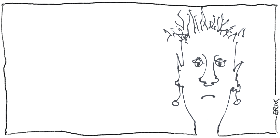 Lijntekening van een man aan een vergadertafel, met een gespannen blik, symbool voor de frustratie en spanning tijdens een moeizaam teamoverleg.