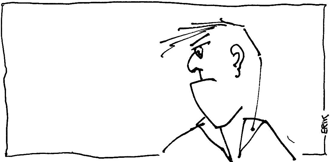 Lijntekening van een persoon met afgewende blik; illustratie bij de tekst over expressief leiderschap en het omgaan met lastige werksituaties.